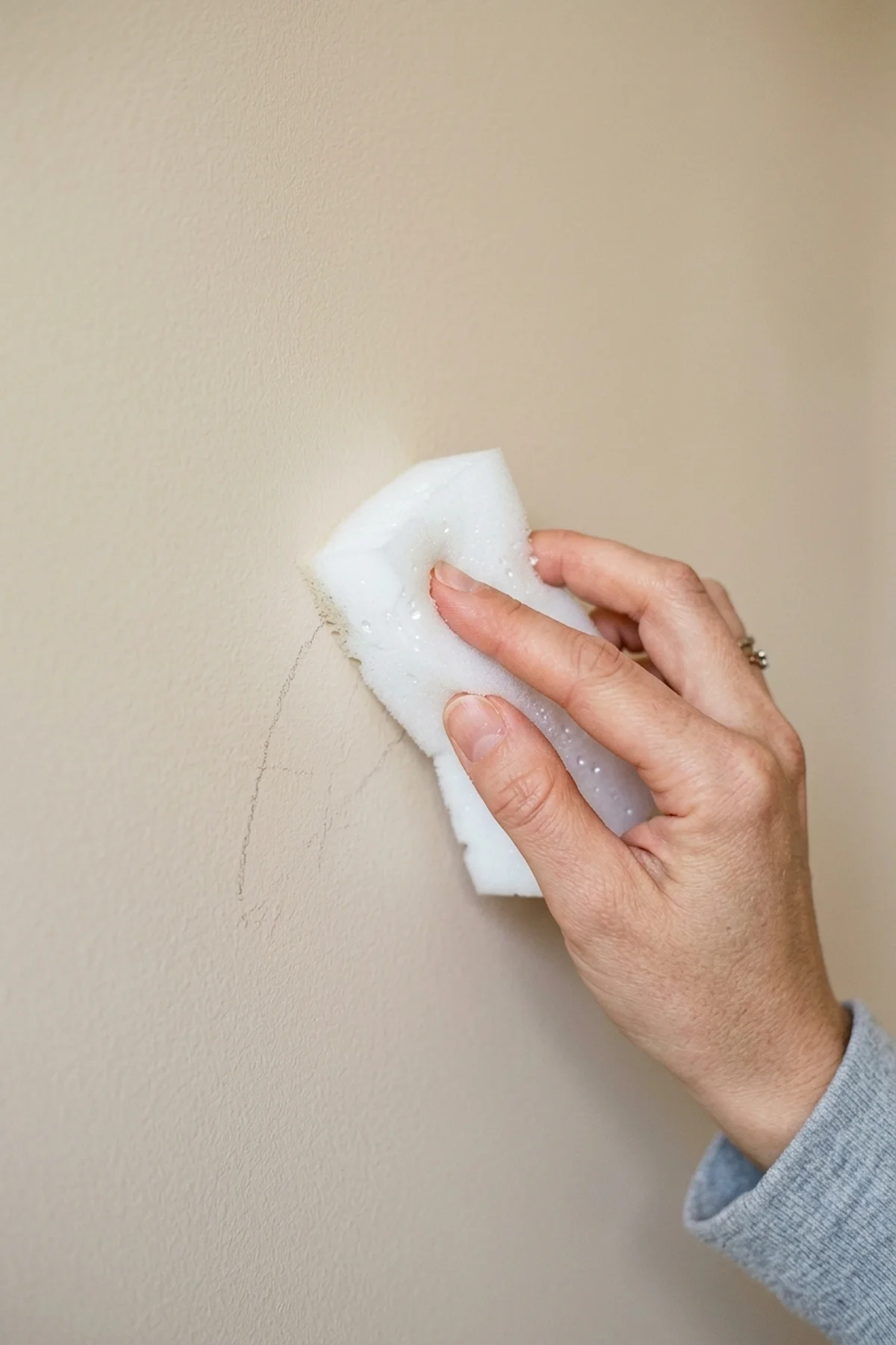 7 Best Ways to Clean Walls Without Damaging Paint (2026) 6 5. Precision Melamine Spot Buffing for Scuff Marks and Crayon - how to clean walls (AI Generated Image)