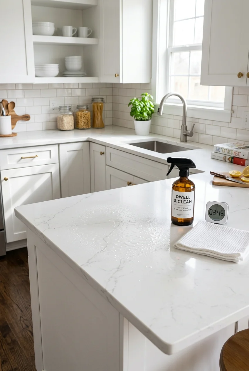 10 Pro Hacks to Clean House Fast: The Room-by-Room Reset 4 clean house kitchen stovetop spray dwell time (AI Generated Image)