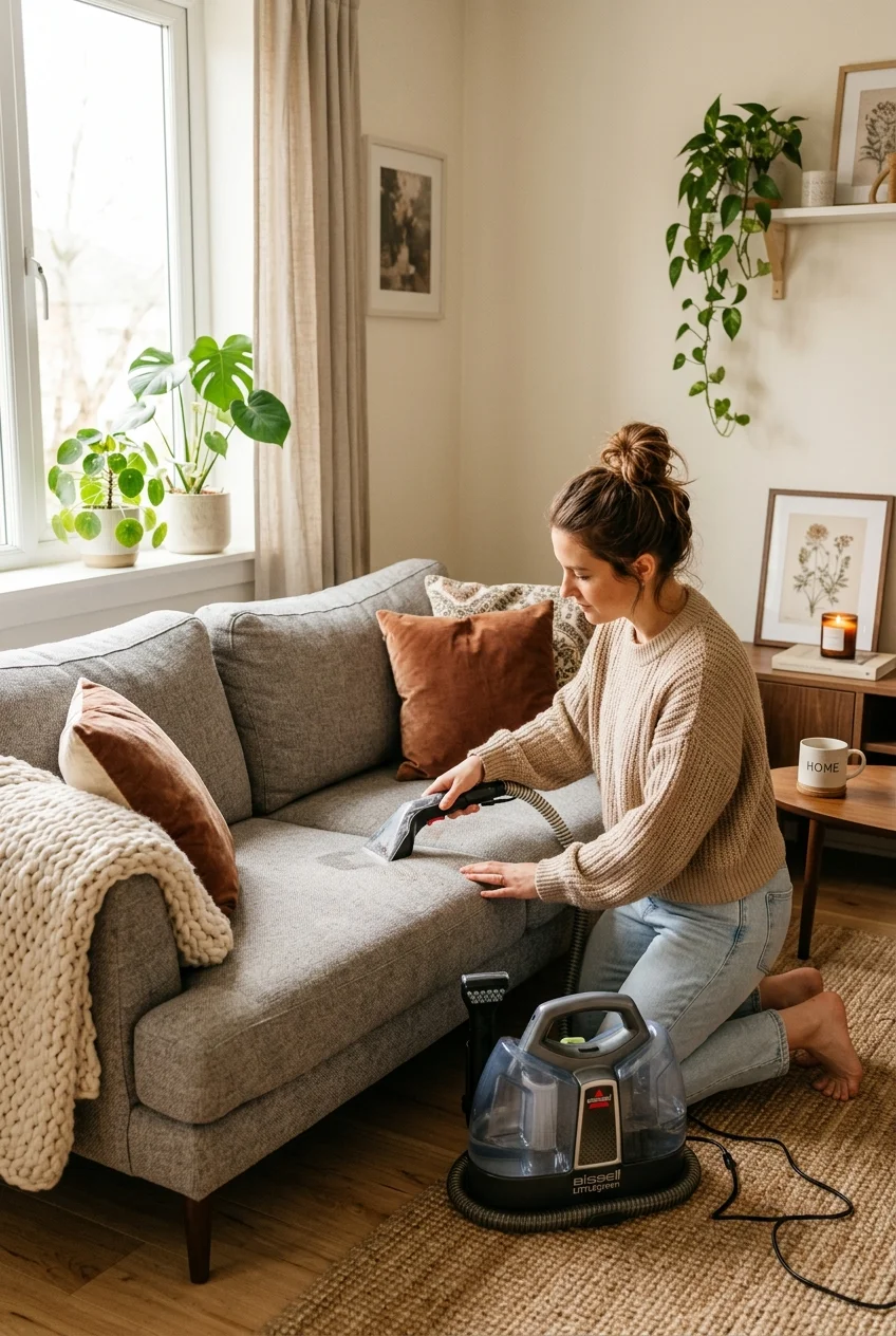10 Pro Hacks to Clean House Fast: The Room-by-Room Reset 9 clean house upholstery fabric spot extractor (AI Generated Image)
