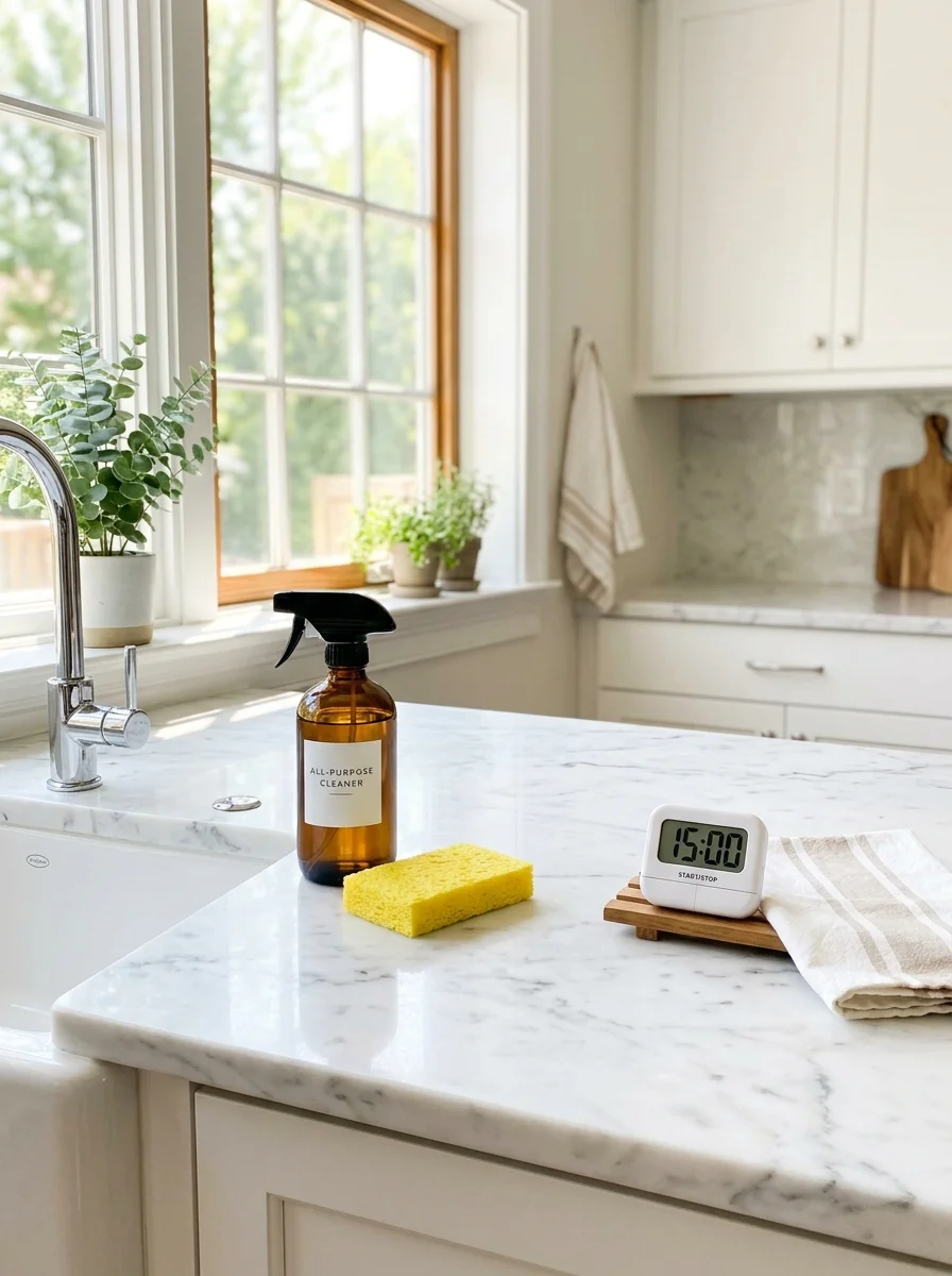 10 Anti-Burnout Hacks for Instant Cleaning Motivation 6 cleaning motivation 15 minute kitchen sprint timer (AI Generated Image)