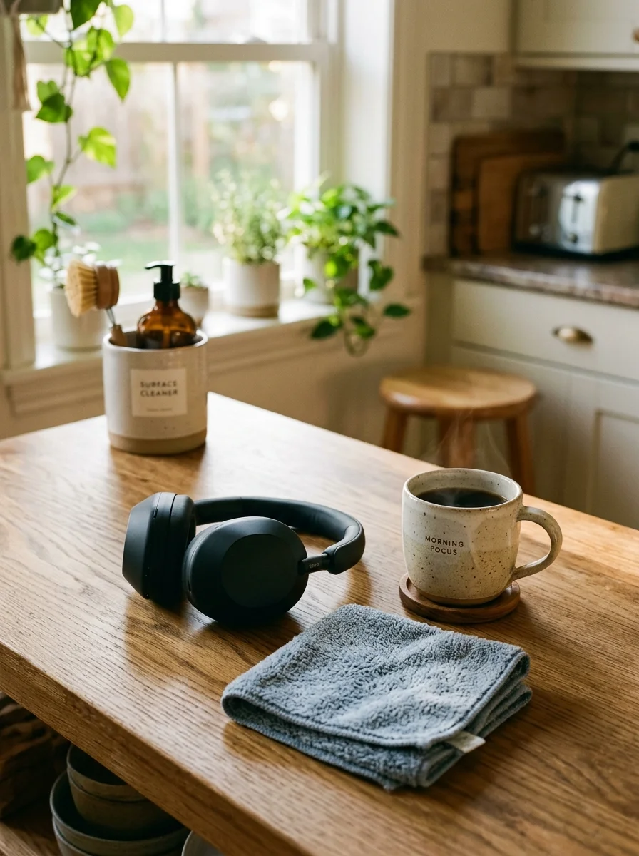 10 Anti-Burnout Hacks for Instant Cleaning Motivation 5 cleaning motivation habit stacking audio bundling (AI Generated Image)
