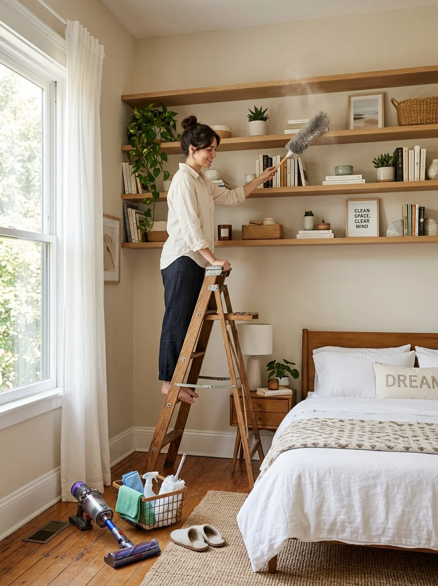 10 Anti-Burnout Hacks for Instant Cleaning Motivation 7 cleaning motivation top to bottom room sweep strategy (AI Generated Image)