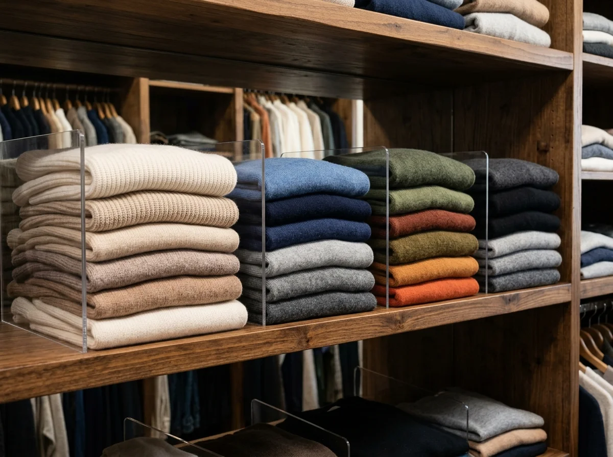 closet clean out aesthetic clear acrylic sweater shelf dividers (AI Generated Image)