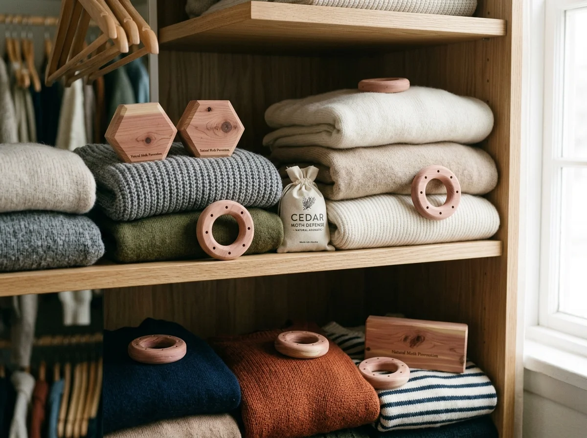 closet clean out aesthetic cedar wood storage blocks moth prevention (AI Generated Image)