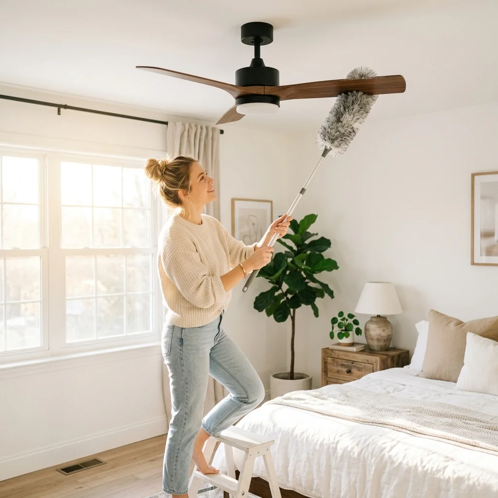 how to deep clean your room by dusting ceiling fans top to bottom (AI Generated Image)