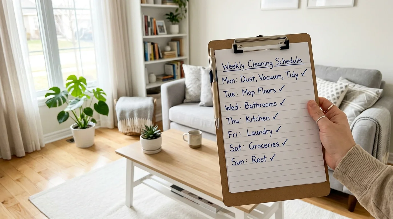 The 15-Minute House Cleaning Schedule (Free Printable Checklist) 2 The 15-Minute House Cleaning Schedule (Free Printable Checklist) (AI Generated Image)
