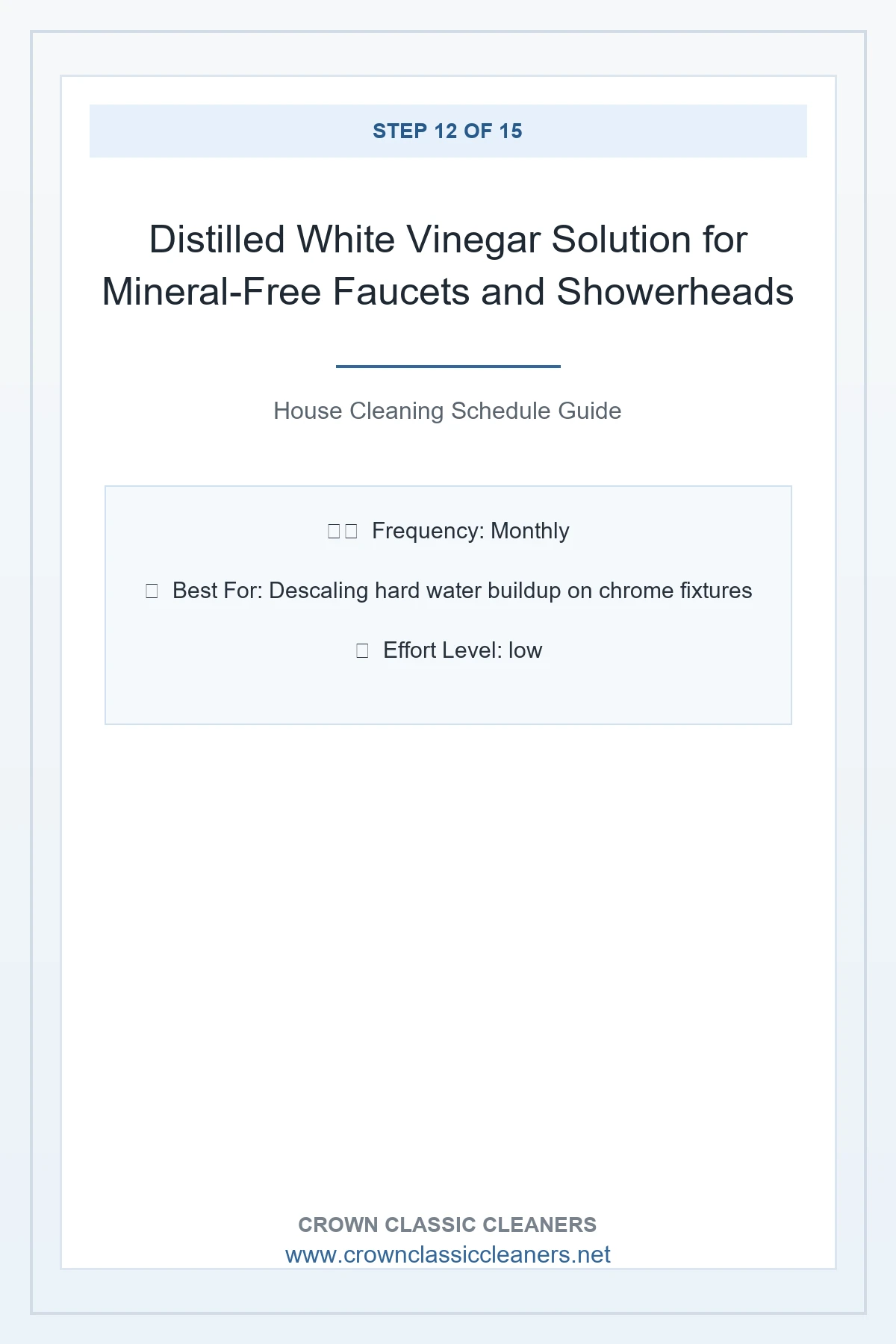 Distilled White Vinegar Solution for Mineral-Free Faucets and Showerheads - house cleaning schedule (AI Generated Image)