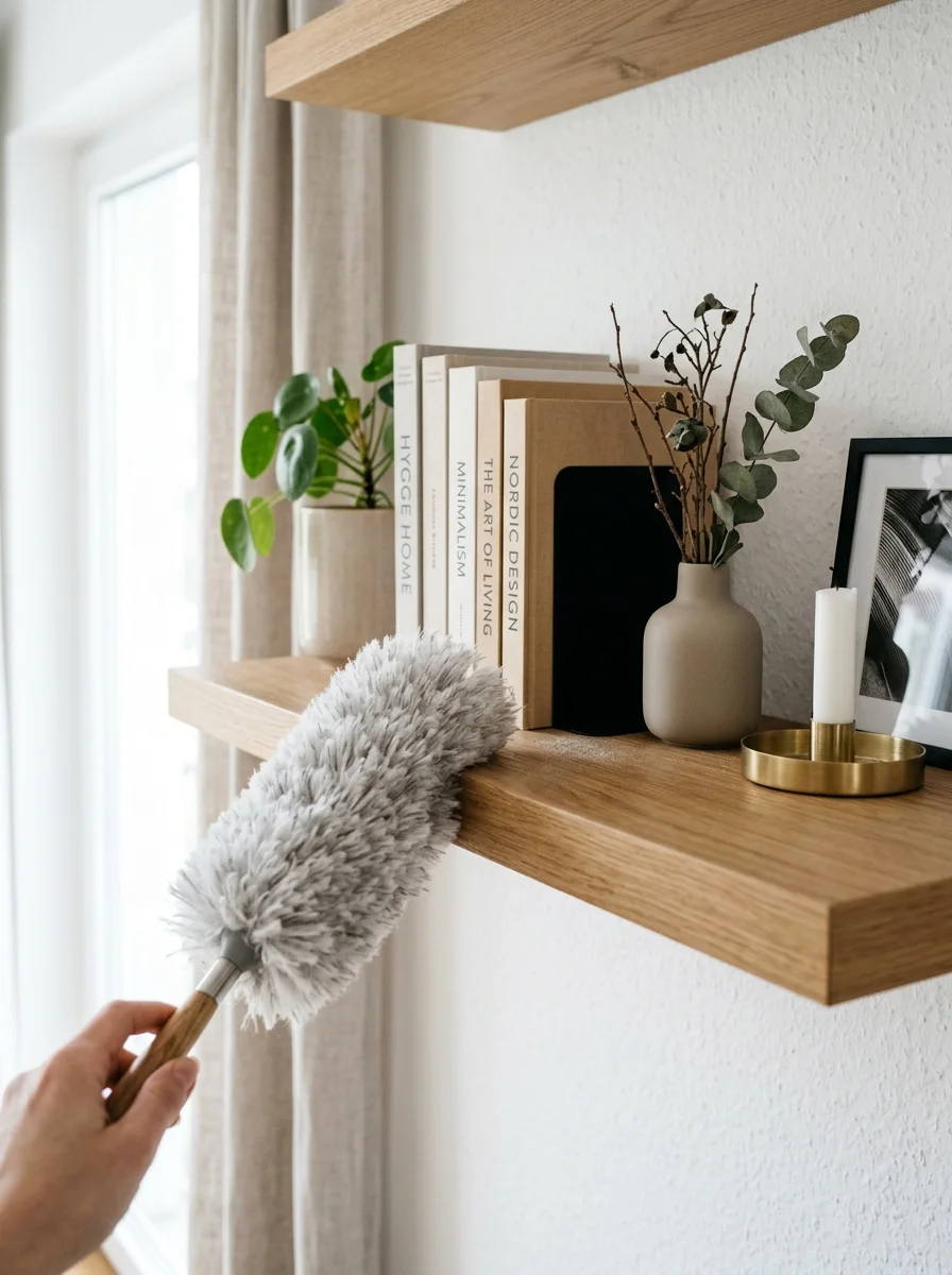 realistic cleaning schedule the top-to-bottom dusting sweeping method for bedrooms amp shelves (AI Generated Image)