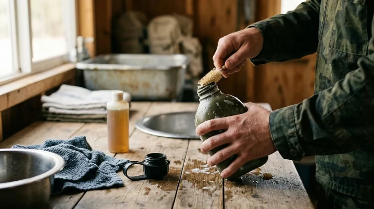 Washing and sanitizing a military cadet water canteen