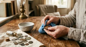 How to Clean & Shine Metal Coins at Home: The Metal Care Guide 1 Cleaning and polishing metal coins with soft microfiber cloth